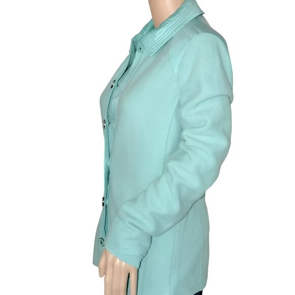 Carlisle Vintage Blue-Green Aqua Seafoam Boiled Wool Blazer Jacket Coat Top 2 - Picture 3 of 4